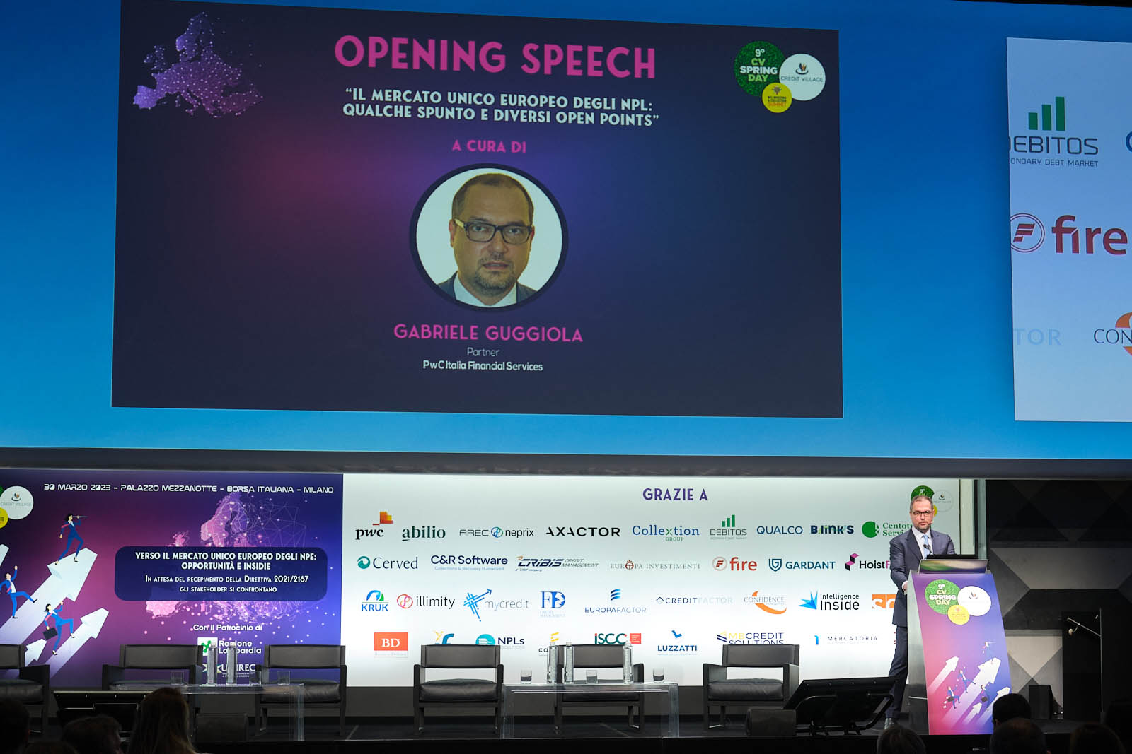 Gabriele Guggiola Partner PwC Italia Financial Services durante il suo opening speech